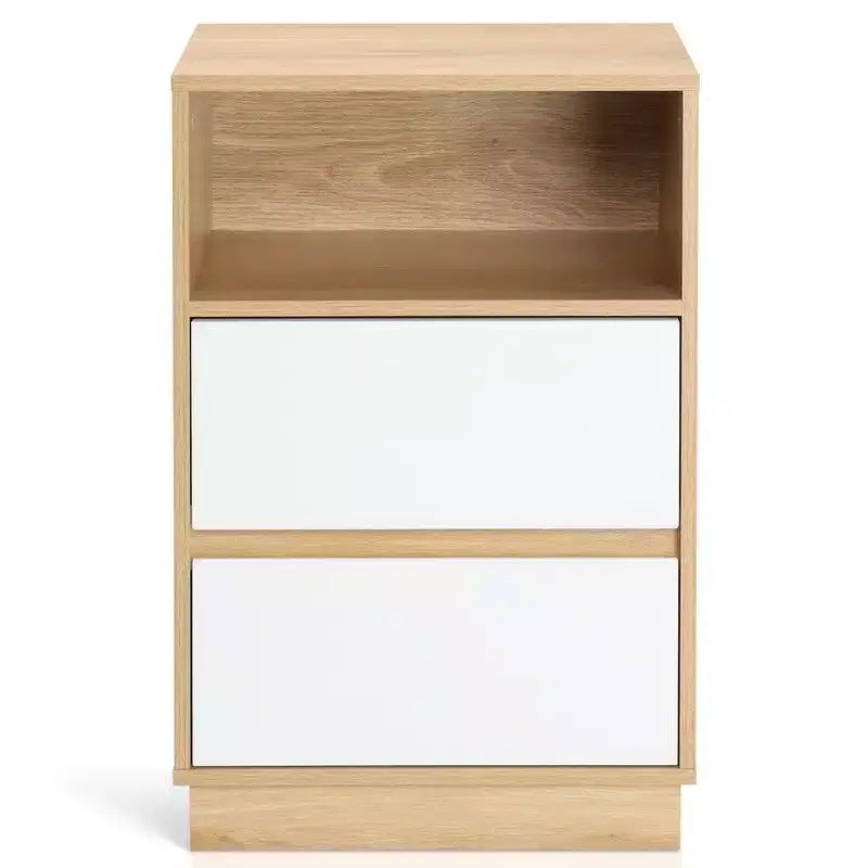 Table de chevet blanche de 40 cm avec 2 tiroirs biseautés (lot de 2)