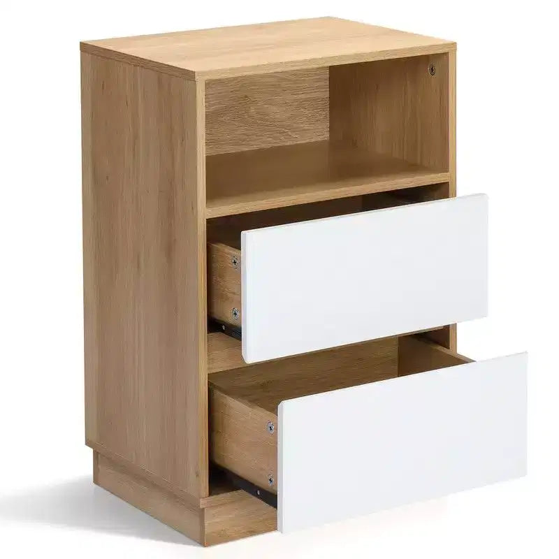 Table de chevet blanche de 40 cm avec 2 tiroirs biseautés (lot de 2)