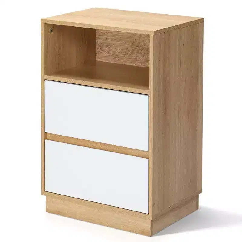 Table de chevet blanche de 40 cm avec 2 tiroirs biseautés (lot de 2)