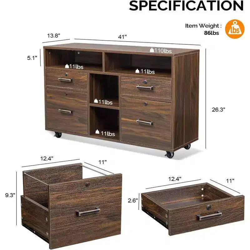 Meuble classeur mobile à 4 tiroirs de 103,9 cm de large