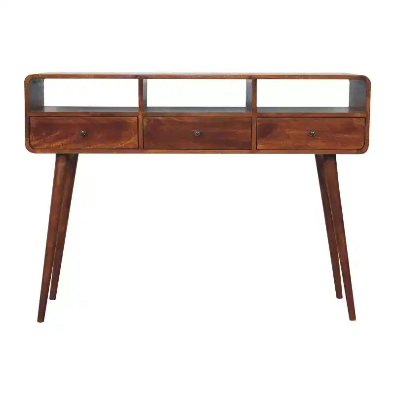 HomeRoots 51 Chestnut Solid Wood Console Table With Three Shelves And Three Drawers
