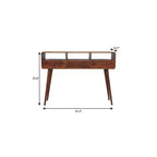 Console en bois massif châtaigne 51 avec trois étagères et trois tiroirs