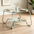 JVNOXK Retro Metal Frame Double-Layer Tempered Glass Coffee Table