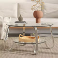 Table basse en verre trempé double couche à cadre métallique rétro