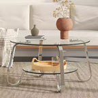 Table basse en verre trempé double couche à cadre métallique rétro