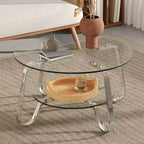 Table basse en verre trempé double couche à cadre métallique rétro