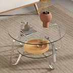 Table basse en verre trempé double couche à cadre métallique rétro