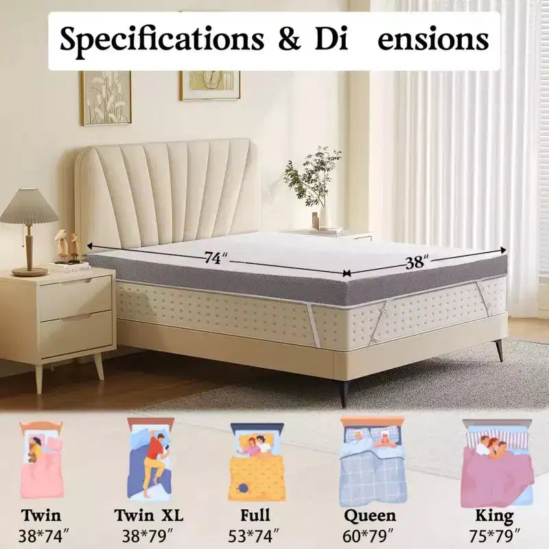 Surmatelas extra-ferme de 7,6 cm – Coussin en mousse haute densité anti-douleur avec housse amovible et inodore