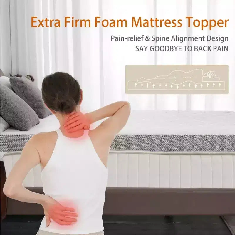 Surmatelas extra-ferme de 7,6 cm – Coussin en mousse haute densité anti-douleur avec housse amovible et inodore