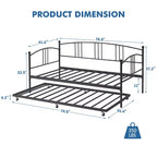 Lit de repos double avec lit gigogne, canapé en métal avec tête de lit arquée, lit plate-forme sans sommier tapissier pour chambre à coucher ou salon
