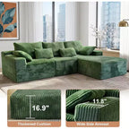 Canapé d'angle sans accoudoirs 107,5 po avec méridienne et coussin décoratif, canapé sectionnel compressé en velours côtelé moelleux, aucun assemblage requis, vert
