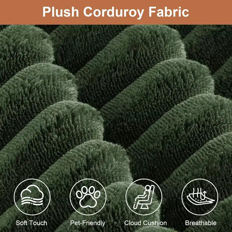 Canapé d'angle sans accoudoirs 107,5 po avec méridienne et coussin décoratif, canapé sectionnel compressé en velours côtelé moelleux, aucun assemblage requis, vert