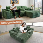 Canapé d'angle sans accoudoirs 107,5 po avec méridienne et coussin décoratif, canapé sectionnel compressé en velours côtelé moelleux, aucun assemblage requis, vert