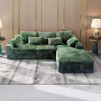 Canapé d'angle sans accoudoirs 107,5 po avec méridienne et coussin décoratif, canapé sectionnel compressé en velours côtelé moelleux, aucun assemblage requis, vert