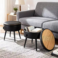 Storage Ottoman & Vanity Stool - Synthetic Leather Round Seat with Stitching, 330 Lb Capacity Steel Legs, Footrest & Bedroom Bench, Black