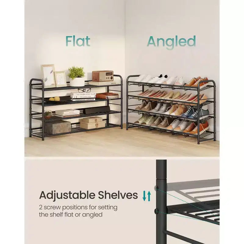 Meuble à chaussures empilable, étagère de rangement métallique à 4 niveaux, peut contenir jusqu'à 20 paires, étagères inclinées réglables pour petits espaces, noir