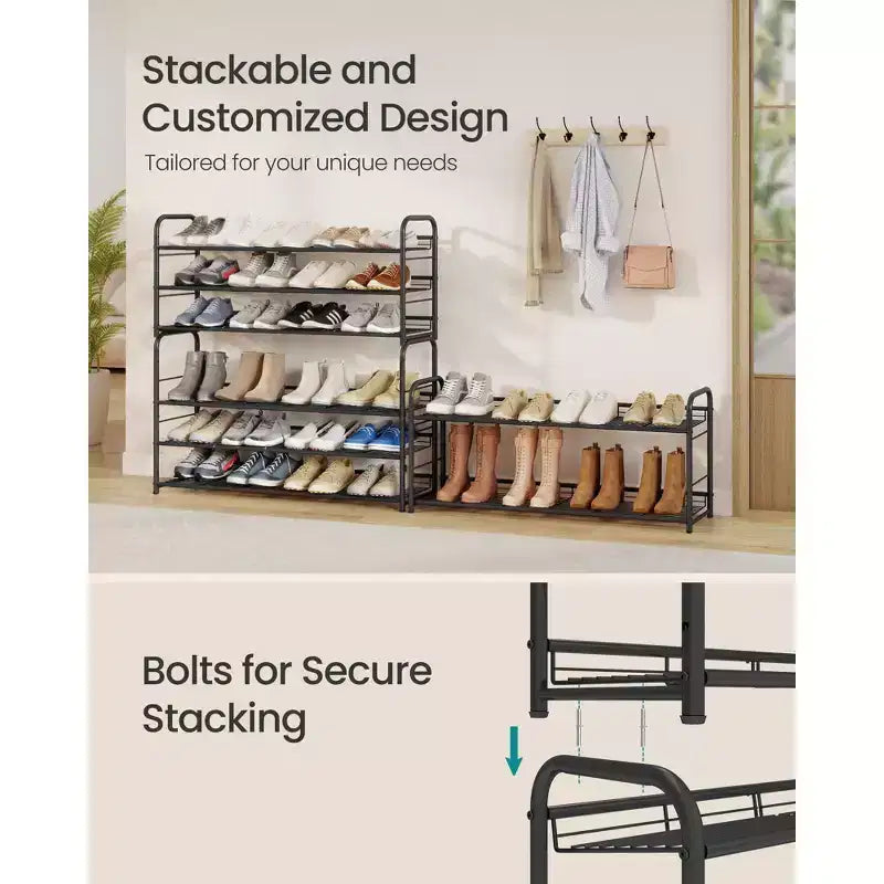 Meuble à chaussures empilable, étagère de rangement métallique à 4 niveaux, peut contenir jusqu'à 20 paires, étagères inclinées réglables pour petits espaces, noir