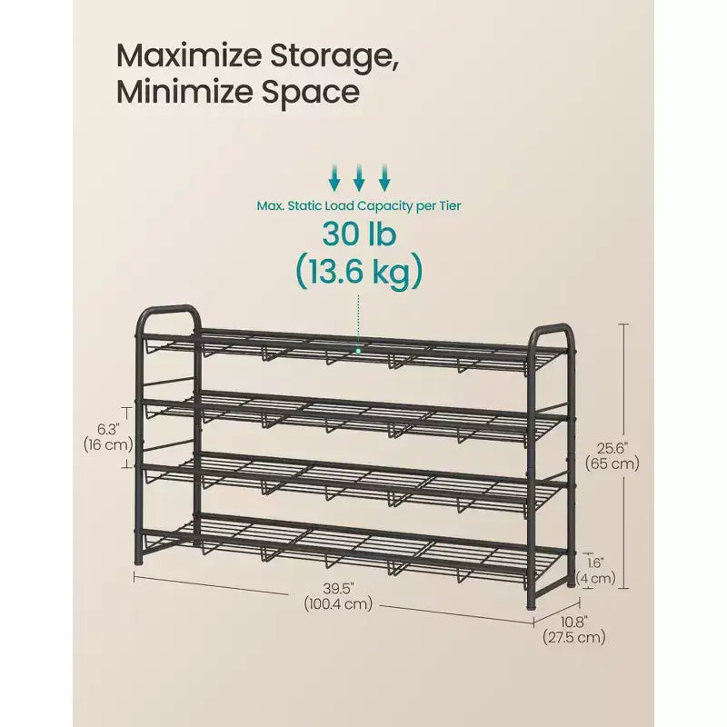 Meuble à chaussures empilable, étagère de rangement métallique à 4 niveaux, peut contenir jusqu'à 20 paires, étagères inclinées réglables pour petits espaces, noir