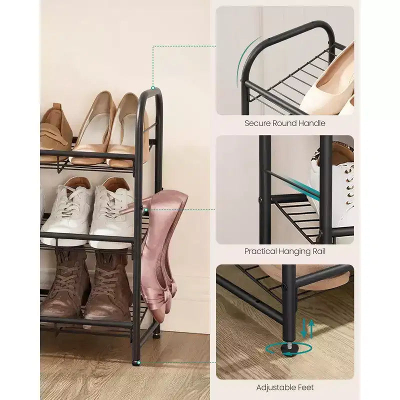 Meuble à chaussures empilable, étagère de rangement métallique à 4 niveaux, peut contenir jusqu'à 20 paires, étagères inclinées réglables pour petits espaces, noir