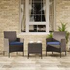 Ensemble de 3 meubles de patio extérieur, chaises en rotin PE avec coussins moelleux et table basse en verre trempé, ensemble de patio toutes saisons
