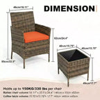 Ensemble de 3 meubles de patio extérieur, chaises en rotin PE avec coussins moelleux et table basse en verre trempé, ensemble de patio toutes saisons