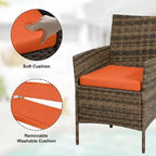 Ensemble de 3 meubles de patio extérieur, chaises en rotin PE avec coussins moelleux et table basse en verre trempé, ensemble de patio toutes saisons