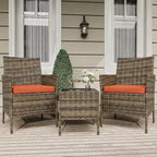 Ensemble de 3 meubles de patio extérieur, chaises en rotin PE avec coussins moelleux et table basse en verre trempé, ensemble de patio toutes saisons