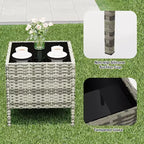 Ensemble de 3 meubles de patio extérieur, chaises en rotin PE avec coussins moelleux et table basse en verre trempé, ensemble de patio toutes saisons