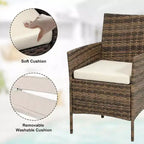 Ensemble de 3 meubles de patio extérieur, chaises en rotin PE avec coussins moelleux et table basse en verre trempé, ensemble de patio toutes saisons