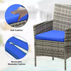 Ensemble de 3 meubles de patio extérieur, chaises en rotin PE avec coussins moelleux et table basse en verre trempé, ensemble de patio toutes saisons