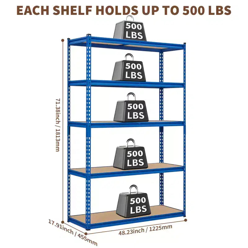 Étagère de garage, capacité de 1 134 kg, étagères de rangement réglables en acier, rayonnages de rangement robustes pour sous-sol, entrepôt, atelier