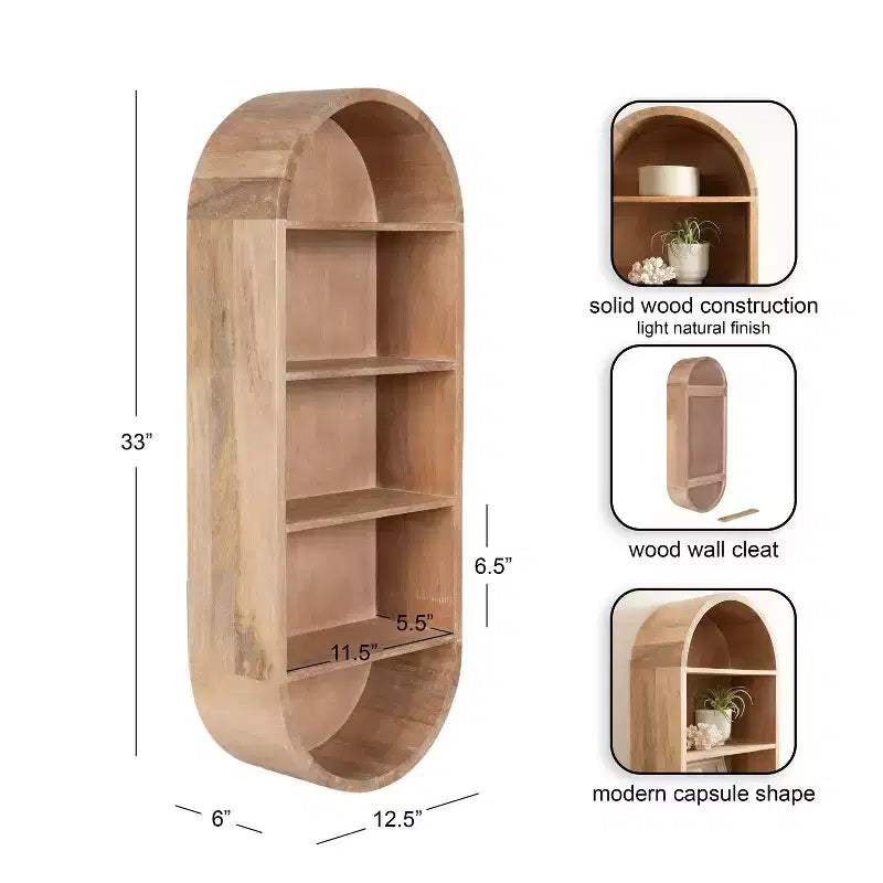 Étagère murale capsule Hutton Wood, Naturel, 13x33