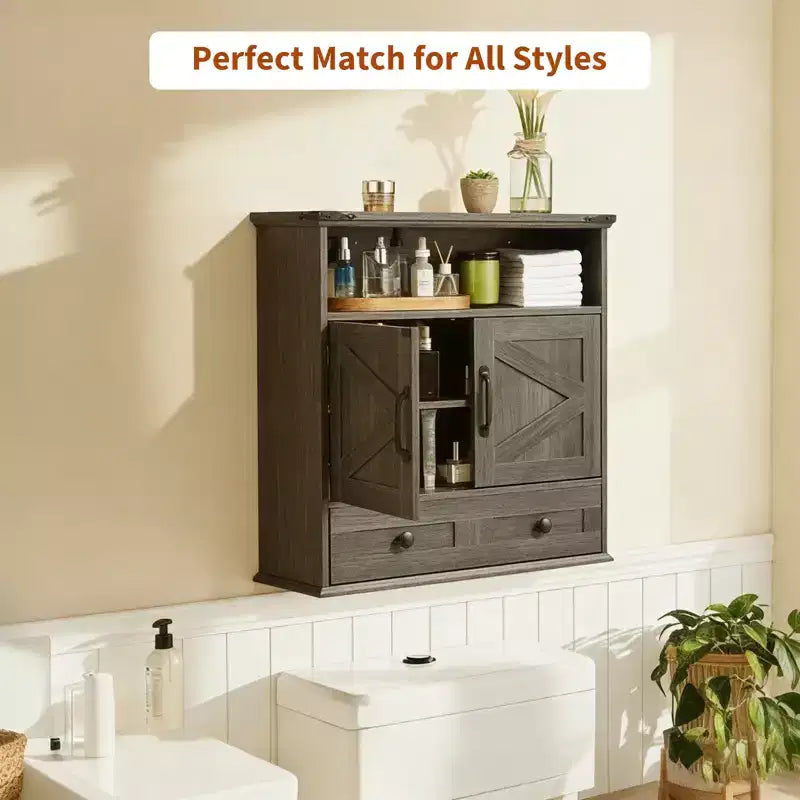 Meuble de salle de bain mural de 24 po, style ferme, avec portes coulissantes - Armoire à pharmacie avec étagère réglable pour salle de bain et buanderie