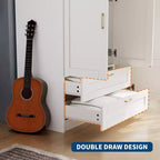 Armoire penderie en bois à 3 portes avec 2 tiroirs, armoire moderne avec portes et étagères, meuble de rangement vertical pour vêtements suspendus