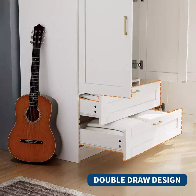 Armoire penderie en bois à 3 portes avec 2 tiroirs, armoire moderne avec portes et étagères, meuble de rangement vertical pour vêtements suspendus