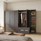 Armoire penderie en bois à 3 portes avec 2 tiroirs, armoire moderne avec portes et étagères, meuble de rangement vertical pour vêtements suspendus