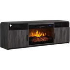 Meuble TV cannelé de 70 po pour téléviseurs jusqu'à 80 po avec rangement pour foyer électrique de 30 po, noir
