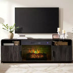 Meuble TV cannelé de 70 po pour téléviseurs jusqu'à 80 po avec rangement pour foyer électrique de 30 po, noir