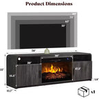 Meuble TV cannelé de 70 po pour téléviseurs jusqu'à 80 po avec rangement pour foyer électrique de 30 po, noir