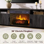 Meuble TV cannelé de 70 po pour téléviseurs jusqu'à 80 po avec rangement pour foyer électrique de 30 po, noir