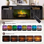 Meuble TV cannelé de 70 po pour téléviseurs jusqu'à 80 po avec rangement pour foyer électrique de 30 po, noir
