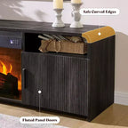 Meuble TV cannelé de 70 po pour téléviseurs jusqu'à 80 po avec rangement pour foyer électrique de 30 po, noir