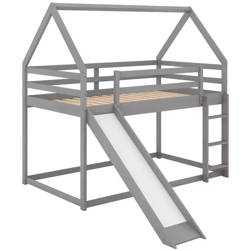 Lit en bois jumeau avec échelle, toboggan, garde-corps, assemblage facile