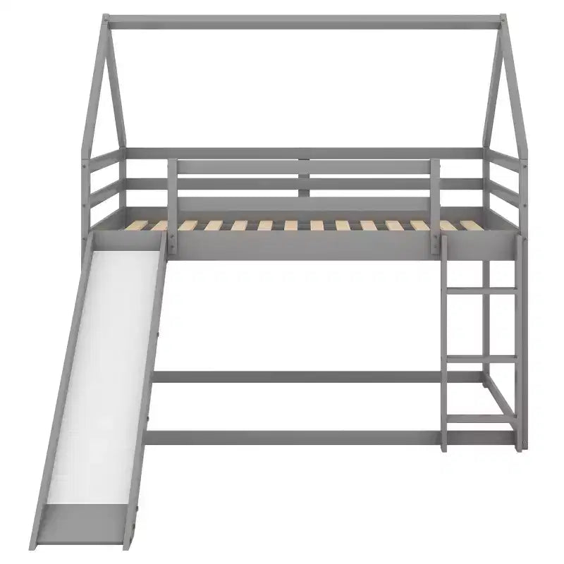 Lit en bois jumeau avec échelle, toboggan, garde-corps, assemblage facile