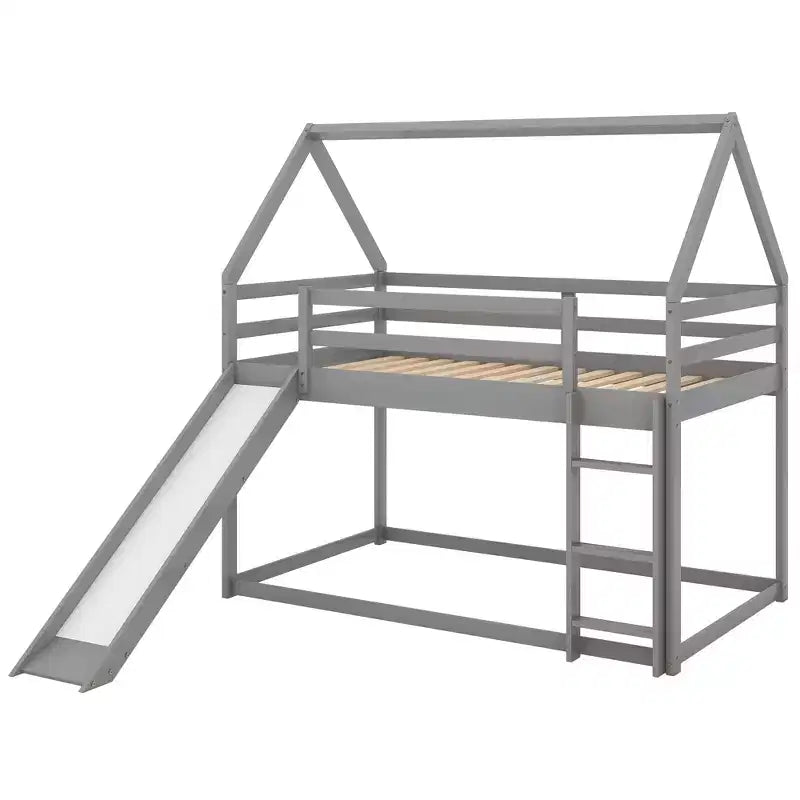 Lit en bois jumeau avec échelle, toboggan, garde-corps, assemblage facile