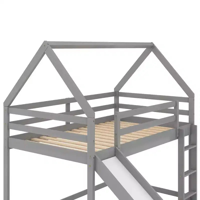 Lit en bois jumeau avec échelle, toboggan, garde-corps, assemblage facile