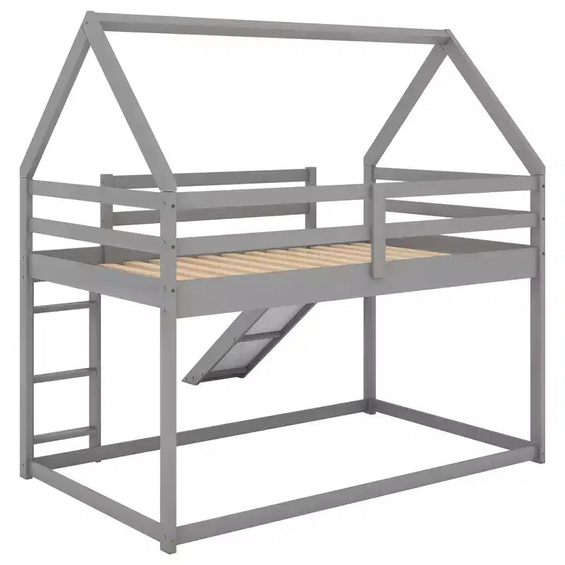 Lit en bois jumeau avec échelle, toboggan, garde-corps, assemblage facile