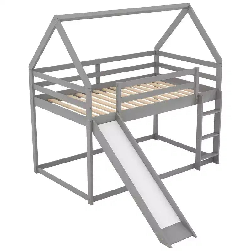 Lit en bois jumeau avec échelle, toboggan, garde-corps, assemblage facile