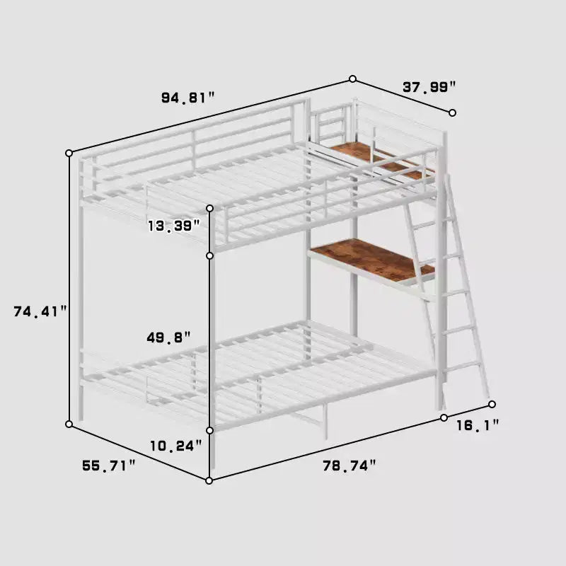 Lit superposé en métal moderne pleine grandeur avec bureau intégré pour chambre et dortoir