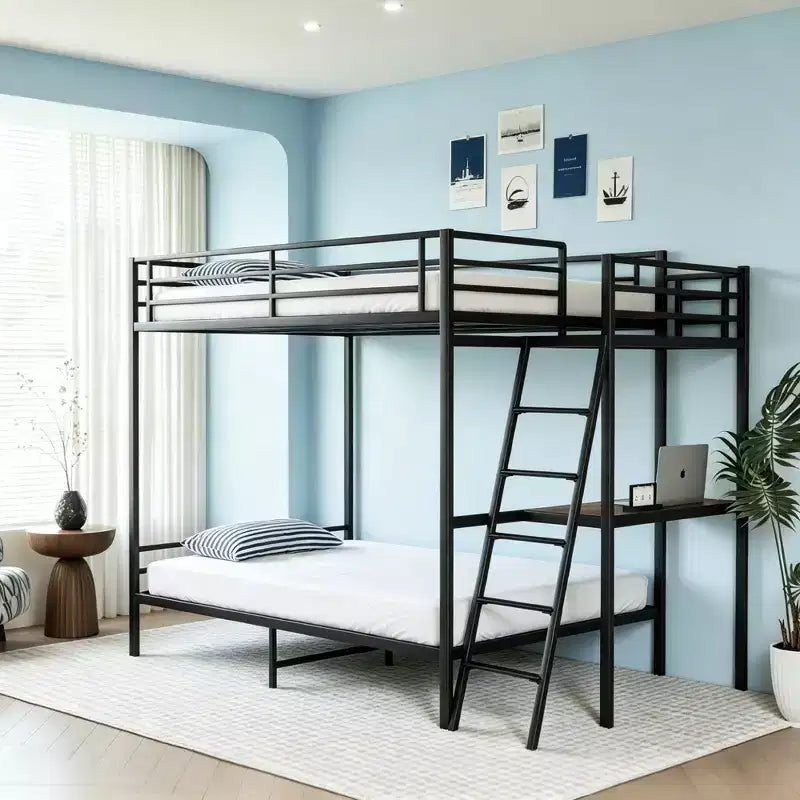 Luxystar Modern Full size Metal bunk bed with Built in Desk for bedroom and dorm,